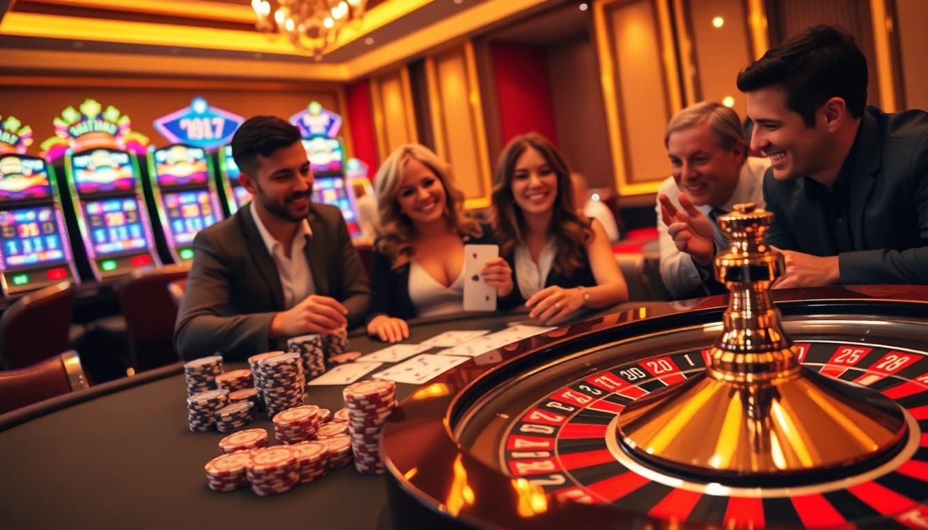 Experience the thrill of home jili7 with luxurious casino tables and vibrant slot machines.
