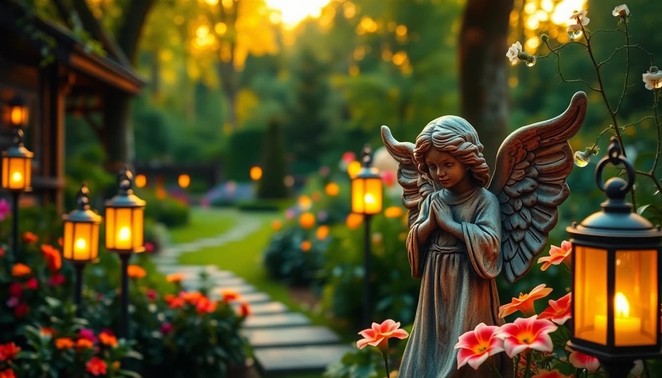 Retreat Urlaub mit den Engeln im Schwarzwald mit angel statue und serene garden.