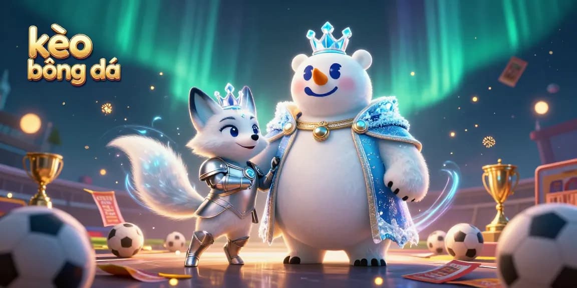 Bet on kèo bóng đá with dynamic sports motifs featuring a king polar bear and snow fox in action.
