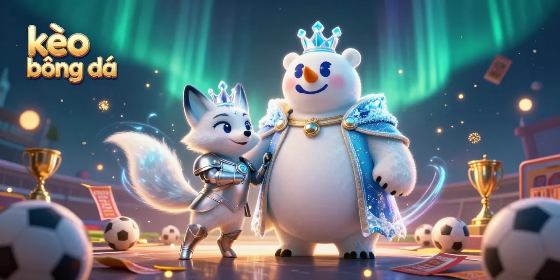 Bet on kèo bóng đá with dynamic sports motifs featuring a king polar bear and snow fox in action.