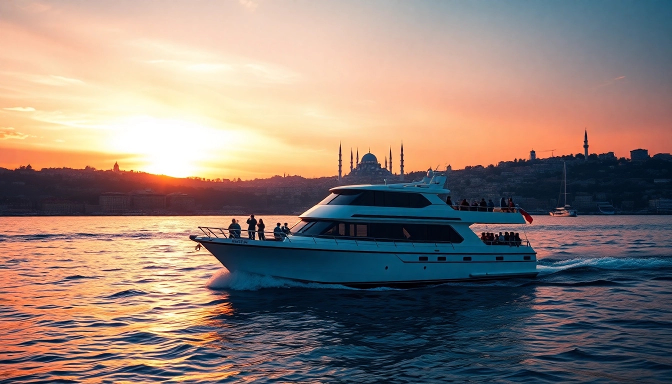 Istanbul Bosphorus cruises offer stunning views of the skyline at sunset from a relaxing boat.