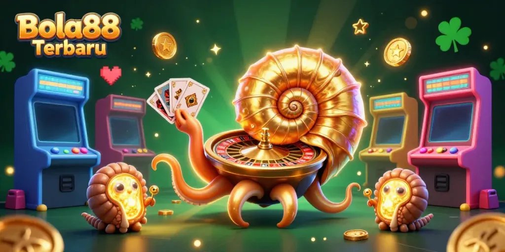 Bola88 Terbaru showcases an ancient nautilus roulette wheel scene, combining fun gaming elements and excitement.