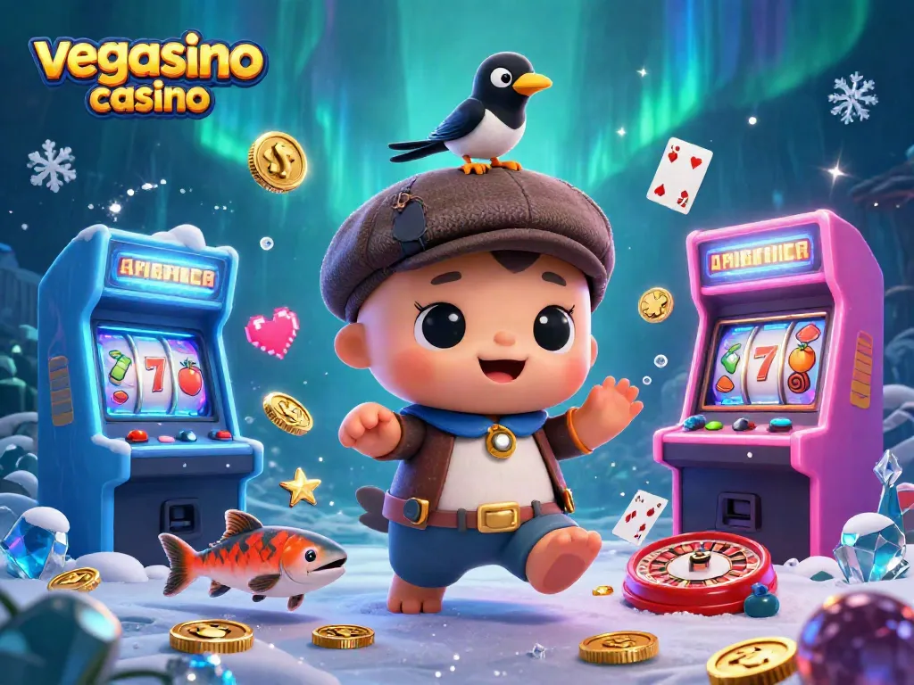 Experience the thrill of vegasino casino with a playful cartoon character scene featuring fun gambling elements.