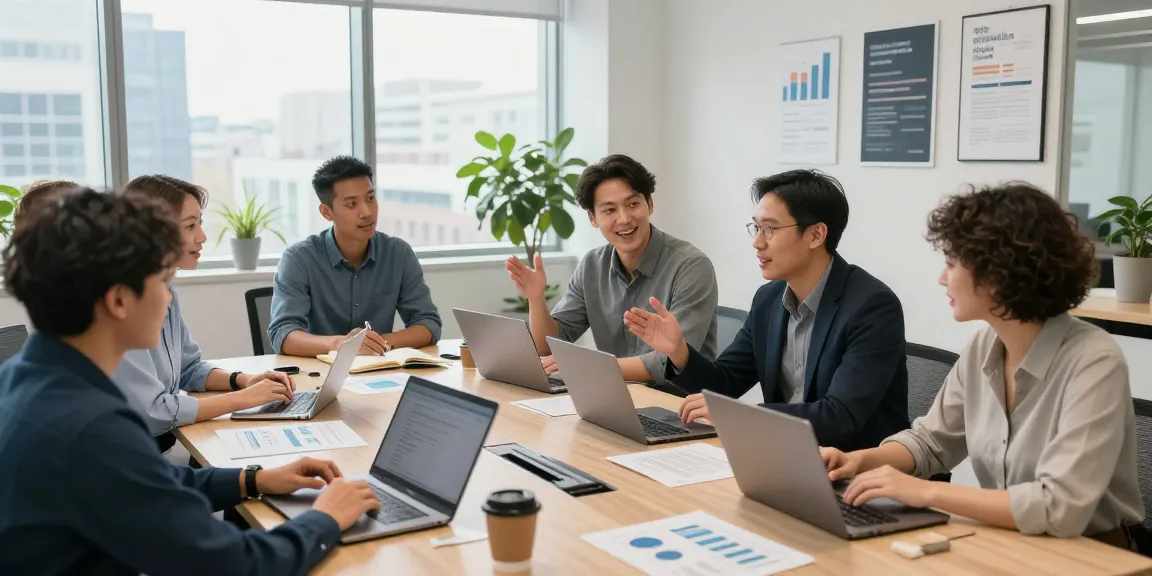Arbeitskultur bewerten durch die Zusammenarbeit in einem modernen Büro.