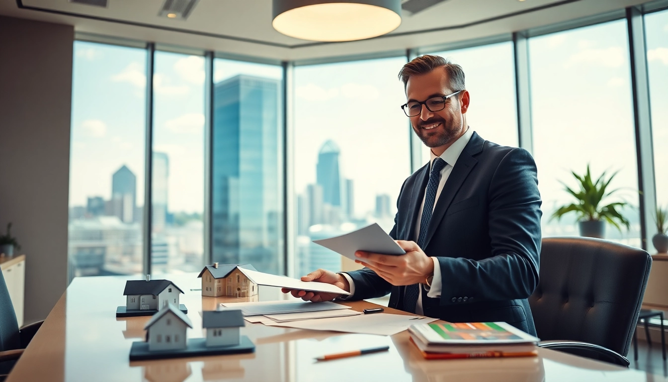Immobilienmakler Frankfurt Eschersheim beraten Kunden in modernem Büro mit Skyline.