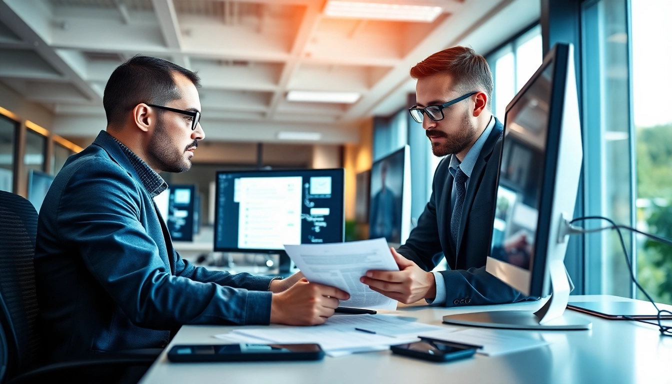 Headhunter IT analysiert Lebensläufe in einem modernen Büro mit Technologie im Hintergrund.