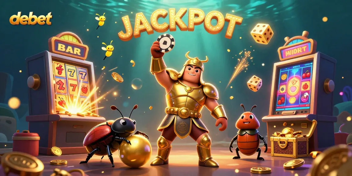 Join the exciting world of debet where a victorious beetle celebrates a poker win amidst a dazzling casino explosion.