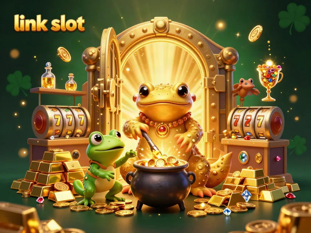Experience the thrill of slot games with link slot in this vibrant 3D illustration.