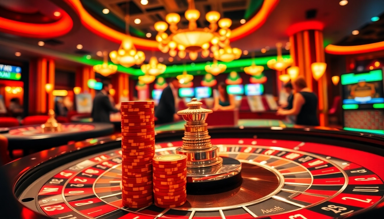 Spannendes Umfeld für casinospiele mit lebendiger Roulette-Tisch-Atmosphäre und fröhlichen Spielern.