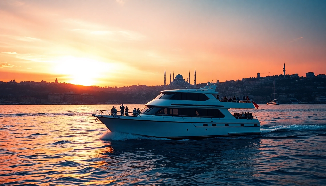 Istanbul Bosphorus cruises offer stunning views of the skyline at sunset from a relaxing boat.
