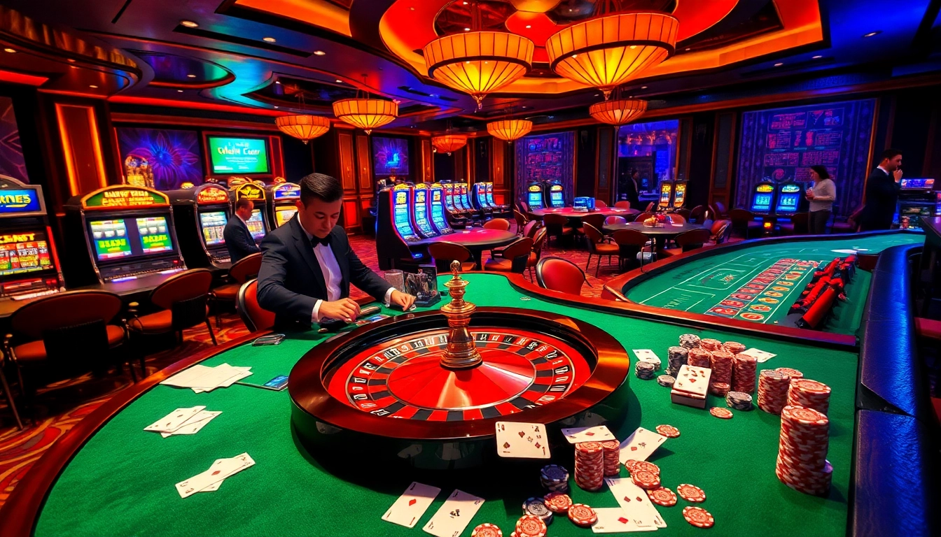 Tool xổ số siêu tốc engaging players at a bustling casino table with vibrant gambling elements.