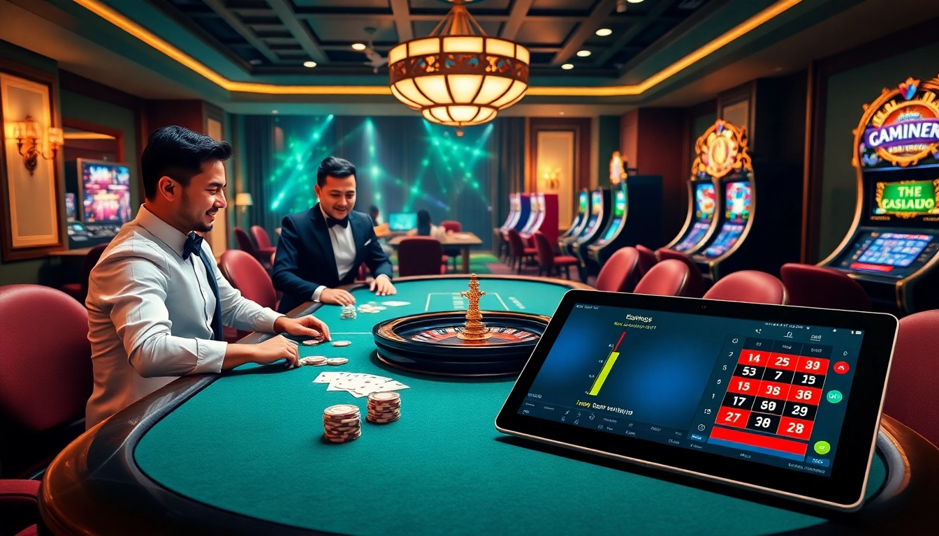 Interactive gambling table scene at https://x88casino.net/ showcasing live dealers and vibrant casino elements.