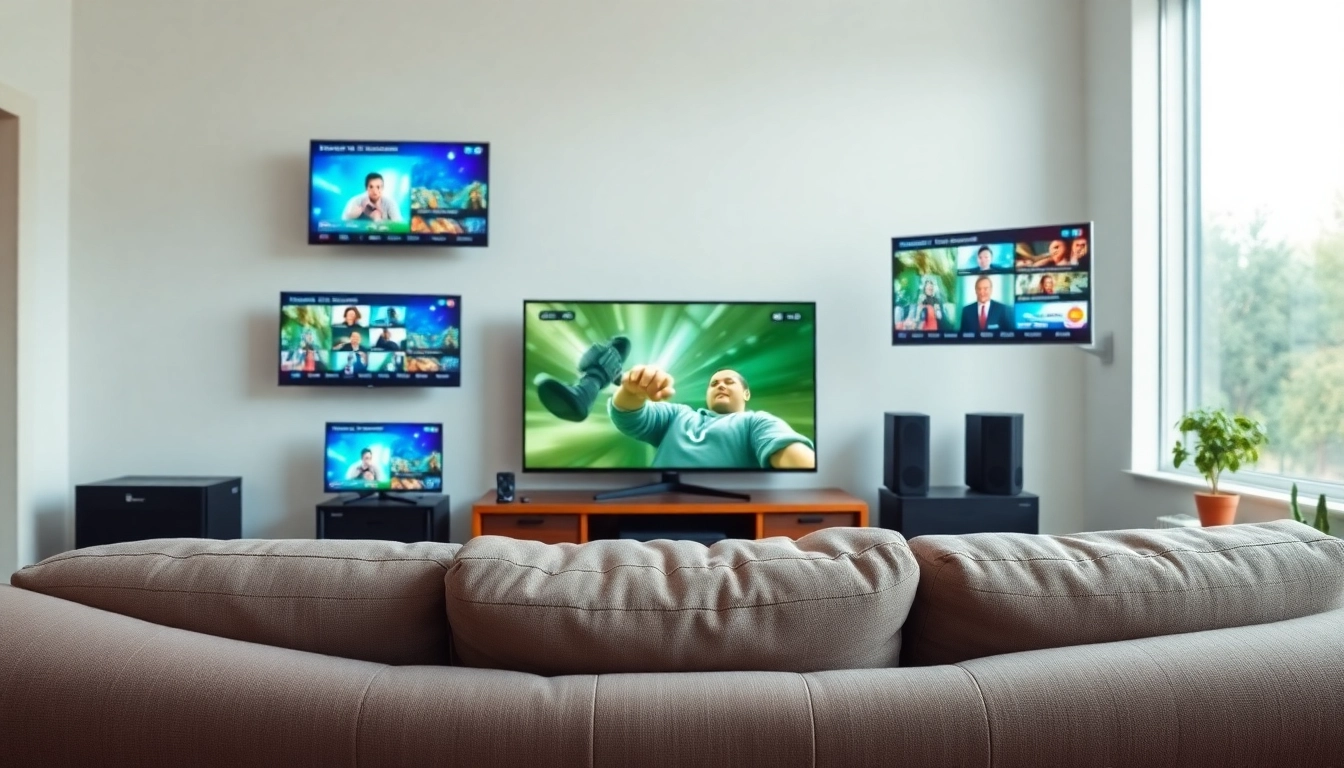 IPTV Paket online auf modernen Bildschirmen in einem gemütlichen Wohnraum.