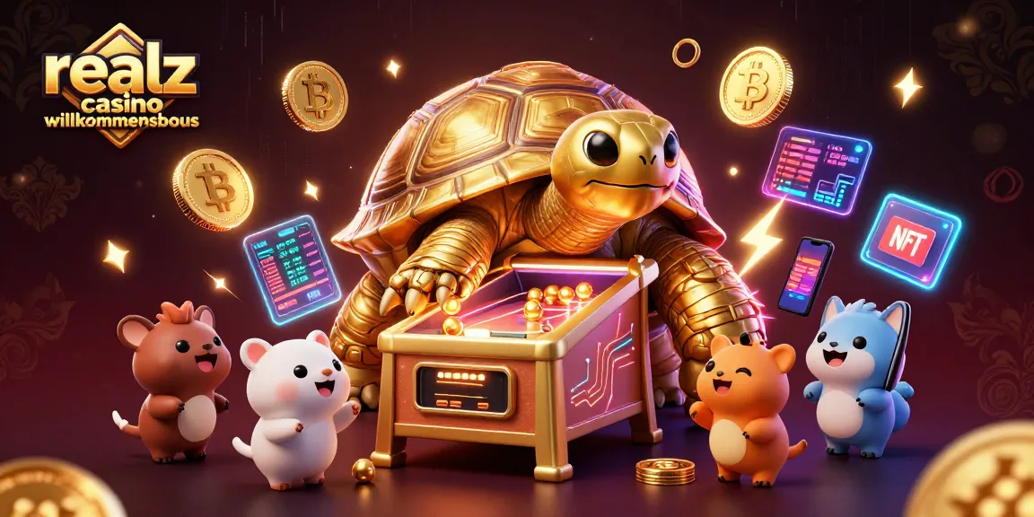 Spiele den realz casino Willkommensbonus mit spannenden Extras in einer bunten Casino-Szene.